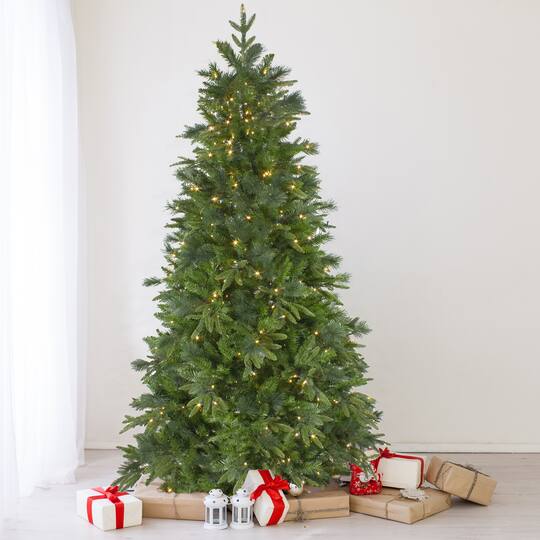 9ft. Pre-Lit Real Touch™ Rosemary Emerald & Angel Pine Artificial Christmas Tree, Clear LED Lights